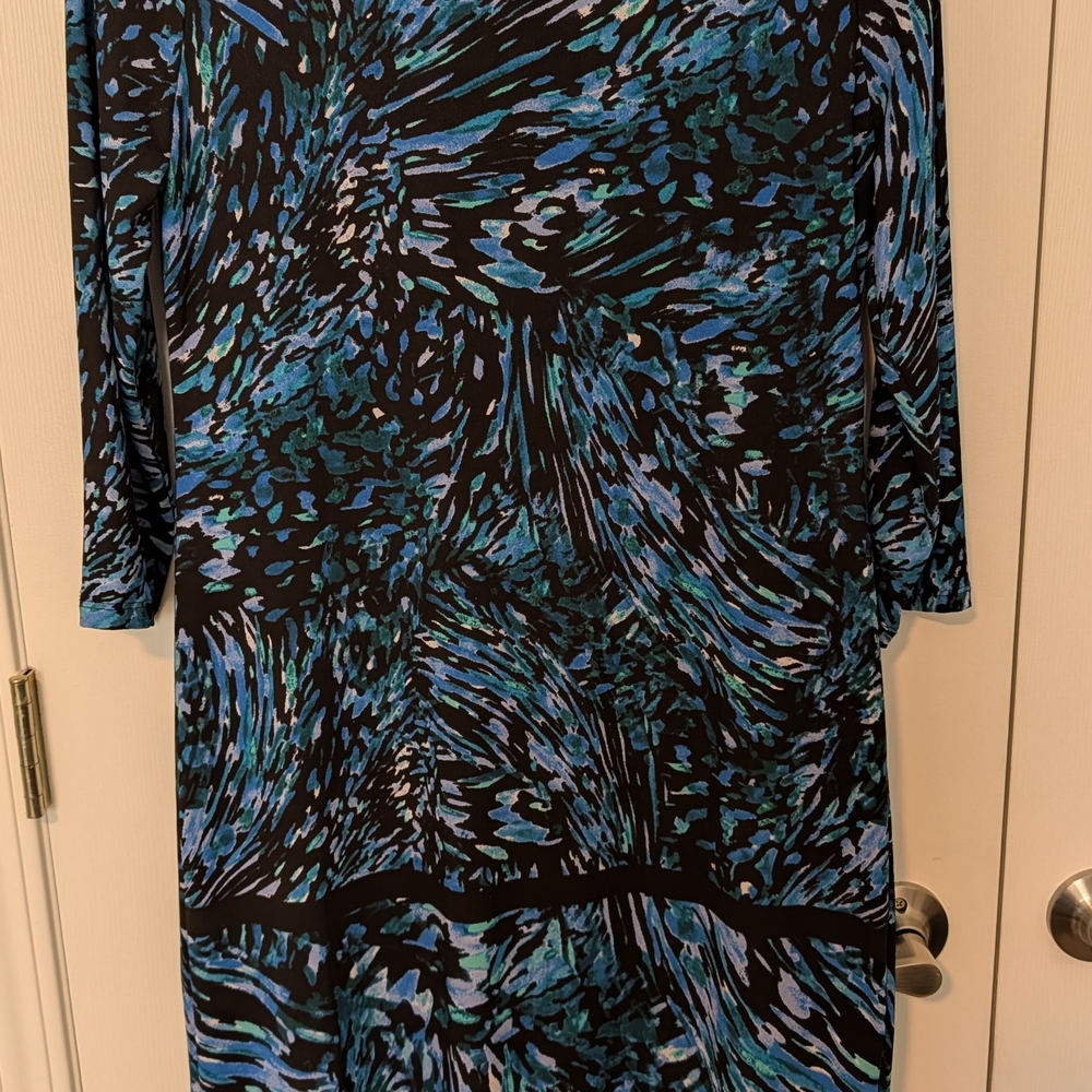 Dana Buchman Blue & Black Abstract Long-Sleeve Dress